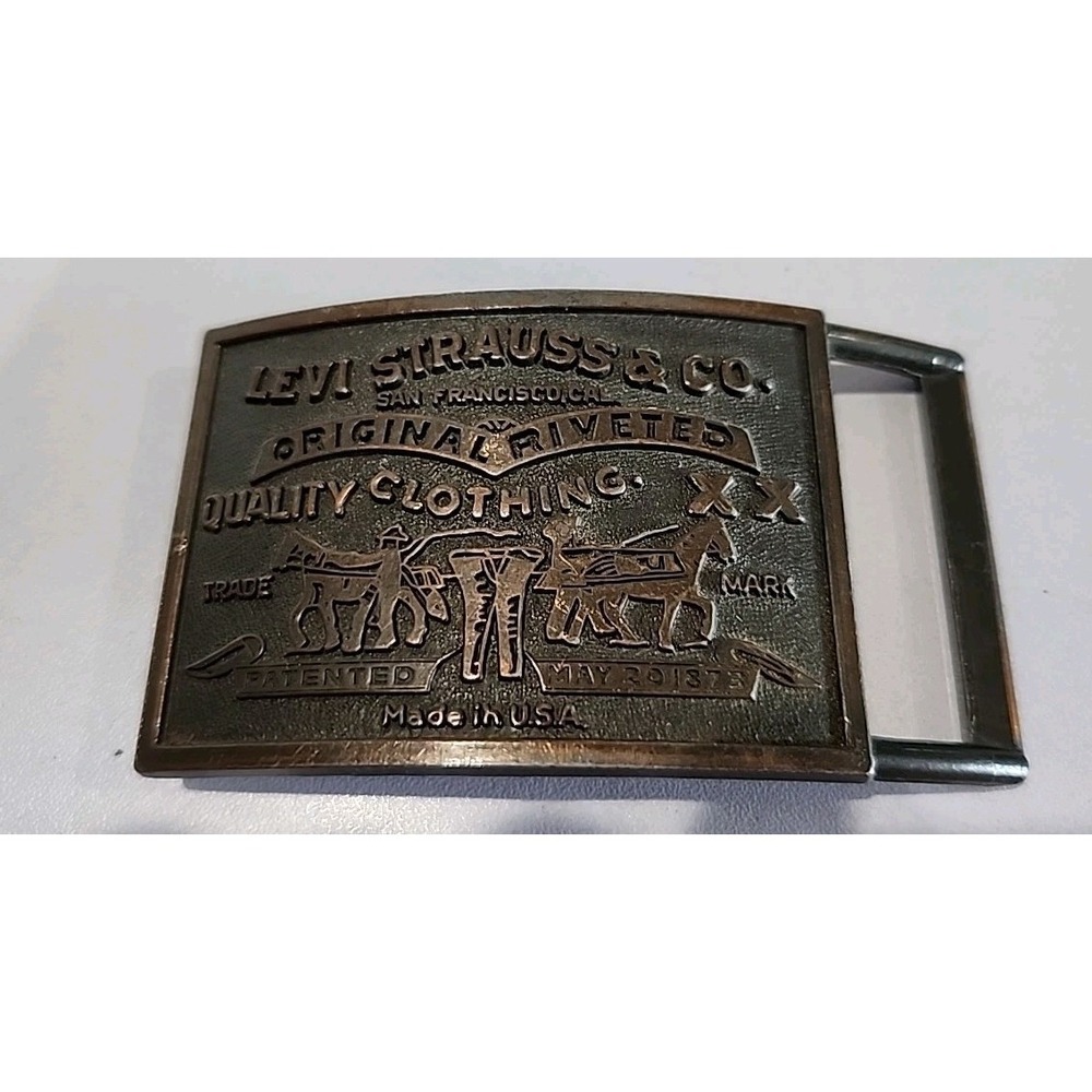 Vintage Brass Belt Buckle Levi Strauss & Co Logo Fits Belt Upto 1 3/4 Inch Wide